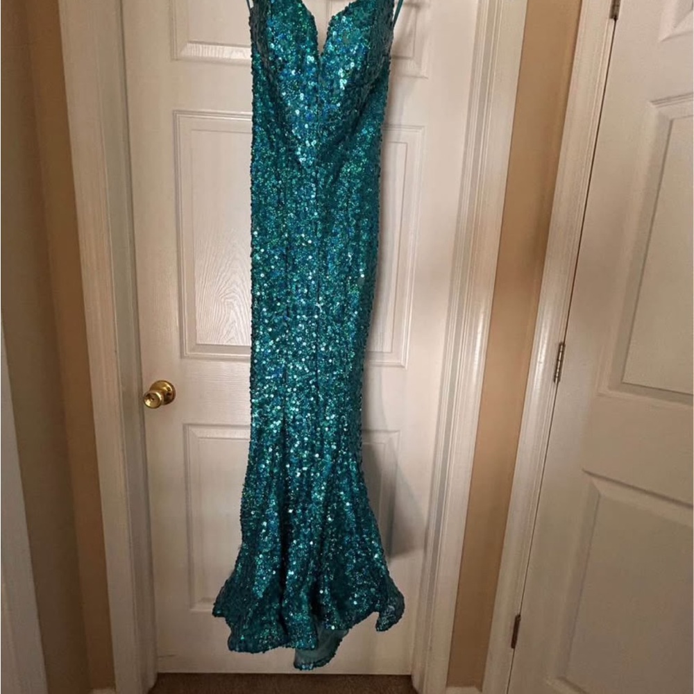 Portia and Scarlett Vibrant Blue Sequin Gown - Picture 4 of 9